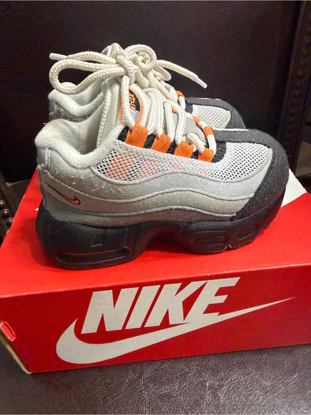 Nike Kids Grey and Orange Mesh Lace-Up Sneakers